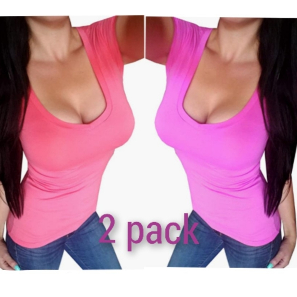 2 pack vneck solid short sleeve fitted tee top